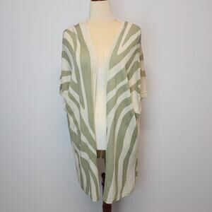 Loveriche Zebra Stripe Kimono Longline Cardigan Womens Large Green Cream Open